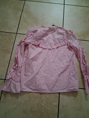 Zara Woman ' Pink Ruffle Long-Sleeve Top M